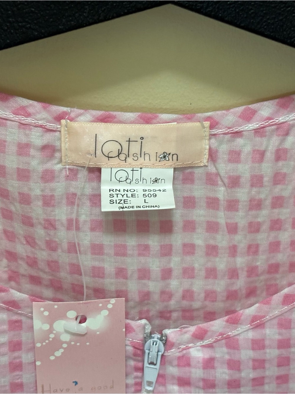 Pink Checkered Women’s Pajama Dress-Large - Picture 3 of 11
